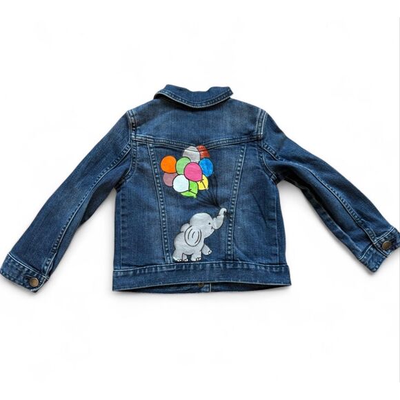 Toddler Girls Gap 1969 Denim Jean Jacket with Hand Painted Balloons Elephant - 4 - Picture 2 of 2